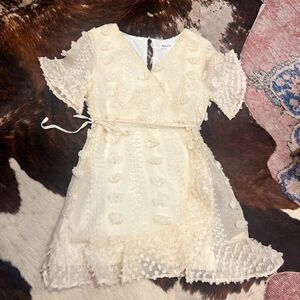 &merci Creme Swiss Dot Peplum Sheer mini dress